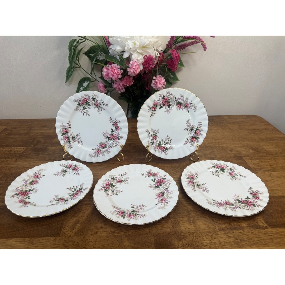 Royal Albert Lavender‎ Rose Bone China 5 Plates Pink Roses Gold Trim England Set